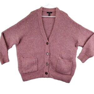 Forever 21 Mauve Chunky Knit Cardigan Sweater Long Sleeve Button Pockets Medium